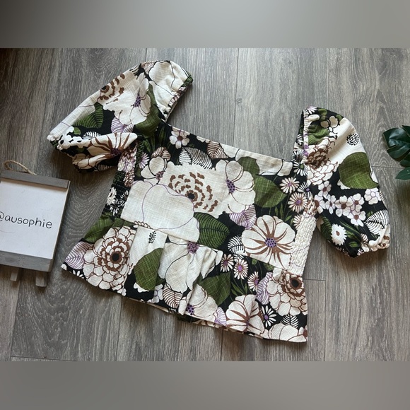 MAJE Loflower cropped organic cotton puff sleeve button down peplum top size 2/M - Picture 11 of 16